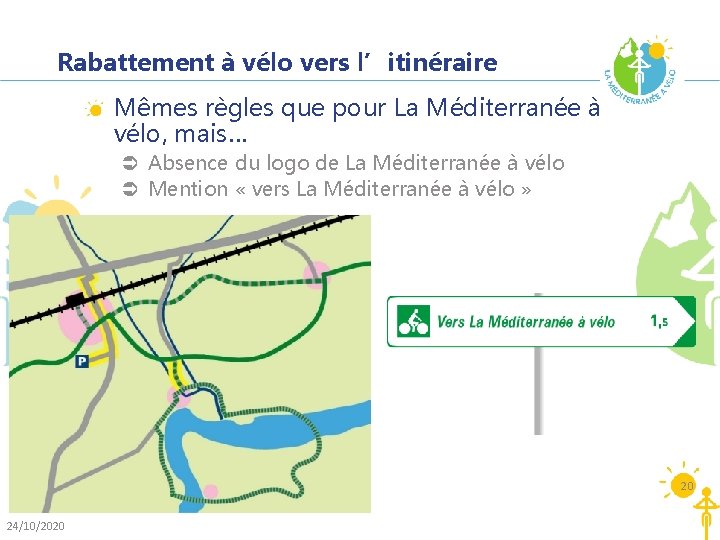 Rabattement à vélo vers l’itinéraire Mêmes règles que pour La Méditerranée à vélo, mais…