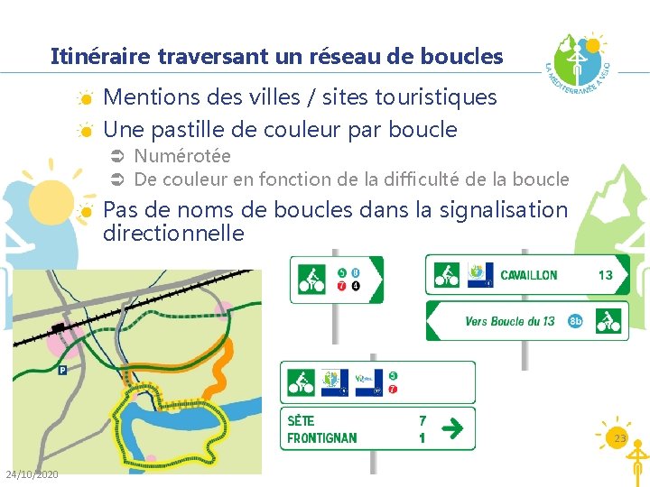 Itinéraire traversant un réseau de boucles Mentions des villes / sites touristiques Une pastille Itinéraire traversant un réseau de boucles Mentions des villes / sites touristiques Une pastille