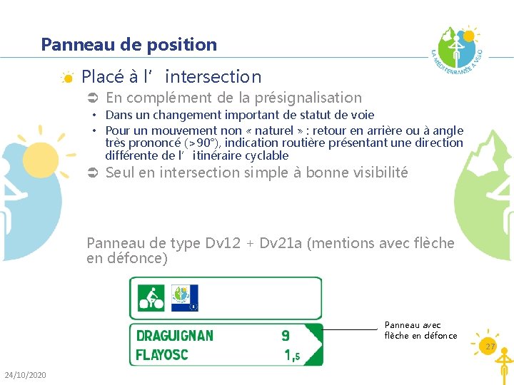 Panneau de position Placé à l’intersection Ü En complément de la présignalisation • Dans Panneau de position Placé à l’intersection Ü En complément de la présignalisation • Dans