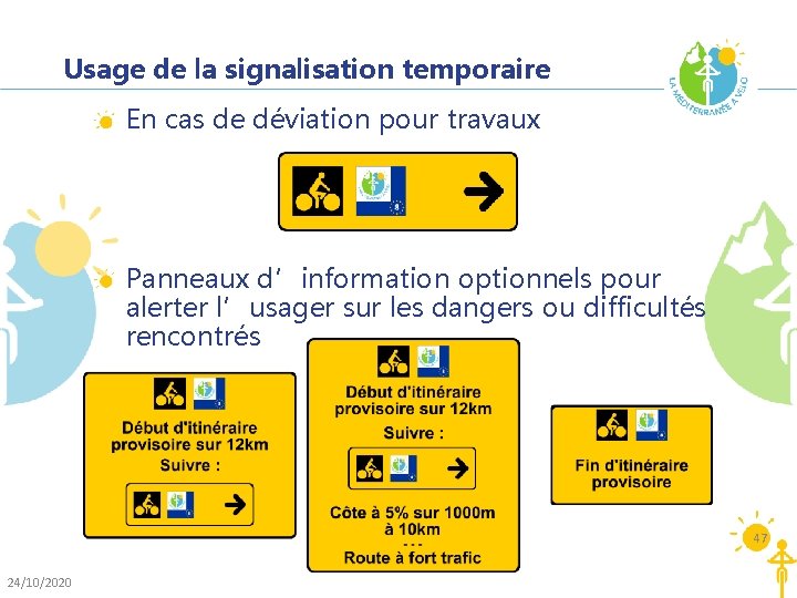 Usage de la signalisation temporaire En cas de déviation pour travaux Panneaux d’information optionnels