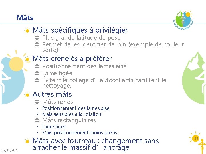 Mâts spécifiques à privilégier Ü Plus grande latitude de pose Ü Permet de les Mâts spécifiques à privilégier Ü Plus grande latitude de pose Ü Permet de les