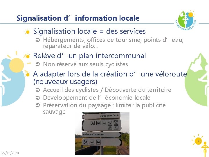 Signalisation d’information locale Signalisation locale = des services Ü Hébergements, offices de tourisme, points