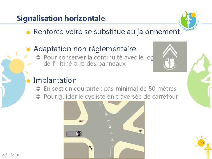 Signalisation horizontale Renforce voire se substitue au jalonnement Adaptation non réglementaire Ü Pour conserver