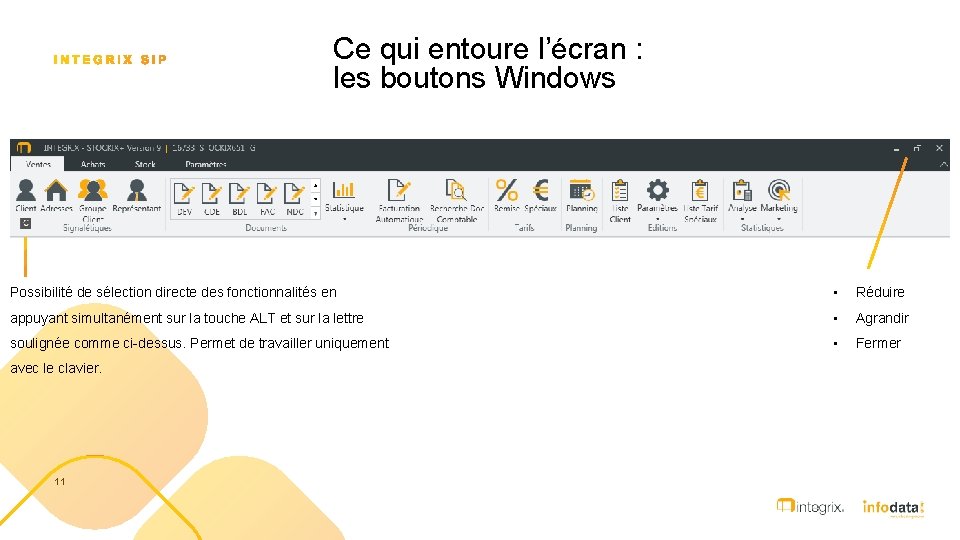 Ce qui entoure l’écran : les boutons Windows Possibilité de sélection directe des fonctionnalités