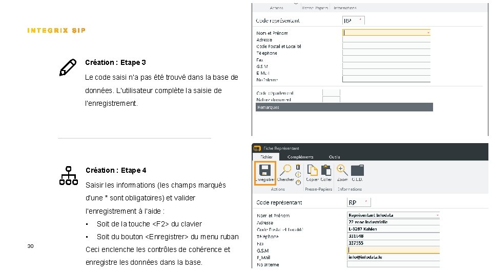 Création : Etape 3 Le code saisi n’a pas été trouvé dans la base