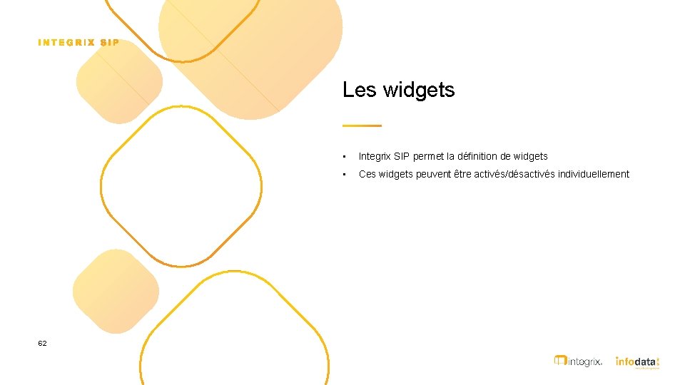 Les widgets 62 • Integrix SIP permet la définition de widgets • Ces widgets