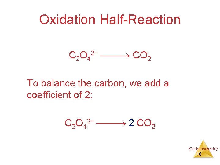 Oxidation Half-Reaction C 2 O 42− CO 2 To balance the carbon, we add