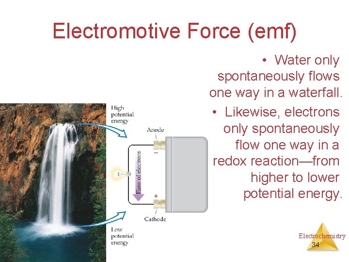 Electromotive Force (emf) • Water only spontaneously flows one way in a waterfall. •