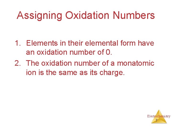 Assigning Oxidation Numbers 1. Elements in their elemental form have an oxidation number of