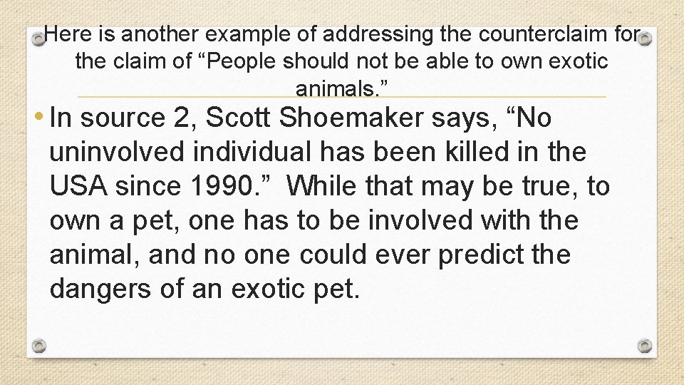 Here is another example of addressing the counterclaim for the claim of “People should