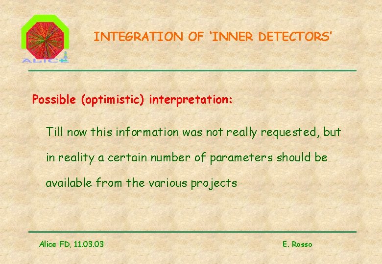 INTEGRATION OF ‘INNER DETECTORS’ Possible (optimistic) interpretation: Till now this information was not really