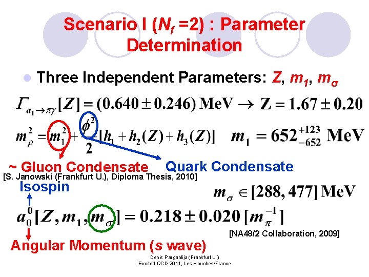 Scenario I (Nf =2) : Parameter Determination l Three Independent Parameters: Z, m 1,