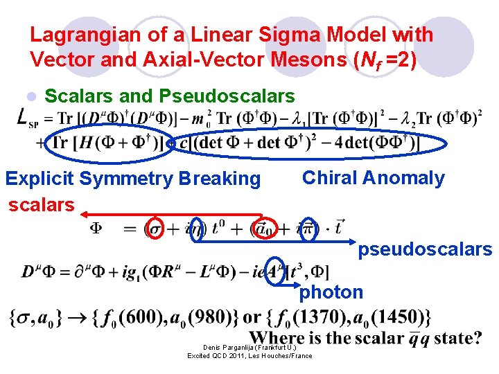 Lagrangian of a Linear Sigma Model with Vector and Axial-Vector Mesons (Nf =2) l