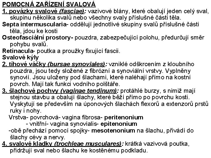 POMOCNÁ ZAŘÍZENÍ SVALOVÁ 1. povázky svalové (fasciae): vazivové blány, které obalují jeden celý sval,