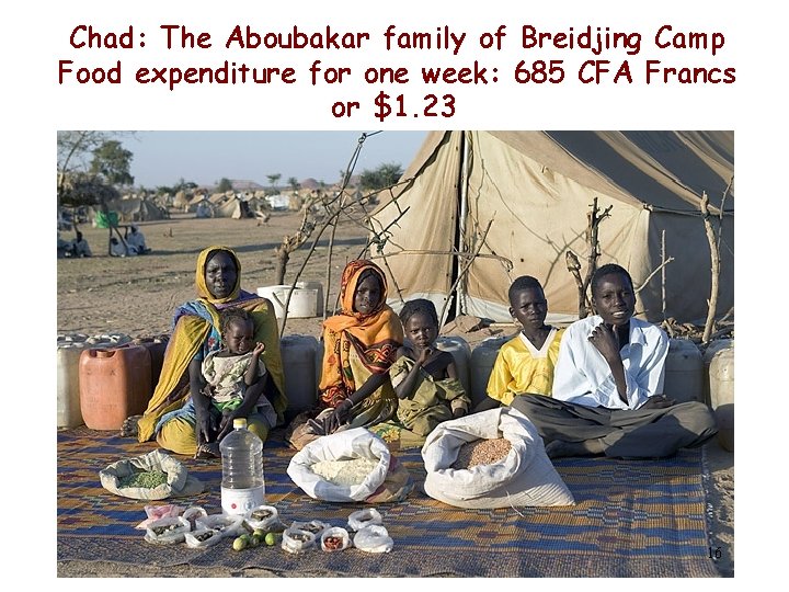  Chad: The Aboubakar family of Breidjing Camp Food expenditure for one week: 685