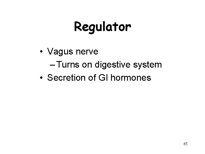 Regulator • Vagus nerve – Turns on digestive system • Secretion of GI hormones