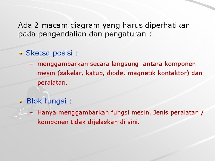 Ada 2 macam diagram yang harus diperhatikan pada pengendalian dan pengaturan : Sketsa posisi