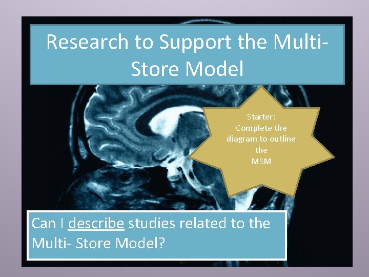 Research to Support the Multi. Store Model Starter: Complete the diagram to outline the