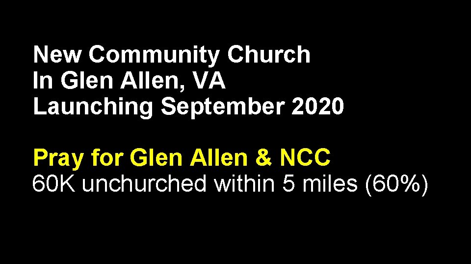 New Community Church In Glen Allen, VA Launching September 2020 Pray for Glen Allen