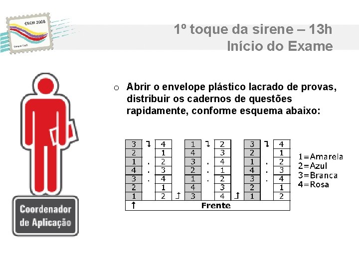 1º toque da sirene – 13 h Início do Exame o Abrir o envelope 1º toque da sirene – 13 h Início do Exame o Abrir o envelope