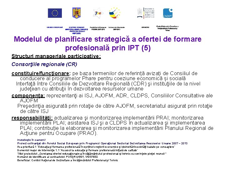 Modelul de planificare strategică a ofertei de formare profesională prin IPT (5) Structuri manageriale