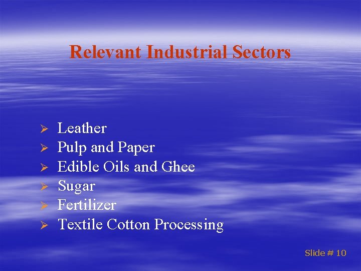 Relevant Industrial Sectors Ø Ø Ø Leather Pulp and Paper Edible Oils and Ghee