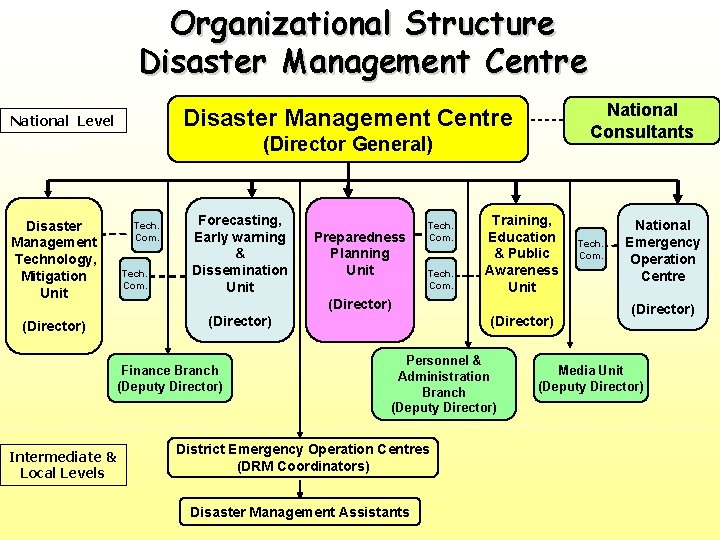 Organizational Structure Disaster Management Centre National Consultants Disaster Management Centre National Level (Director General)