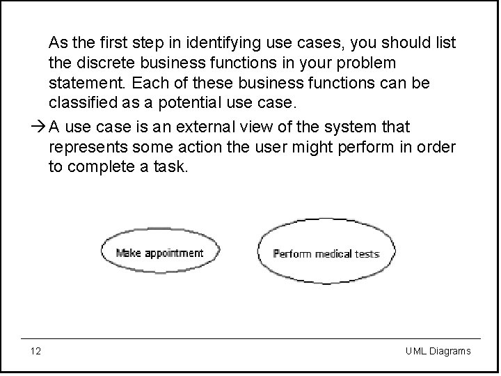  As the first step in identifying use cases, you should list the discrete