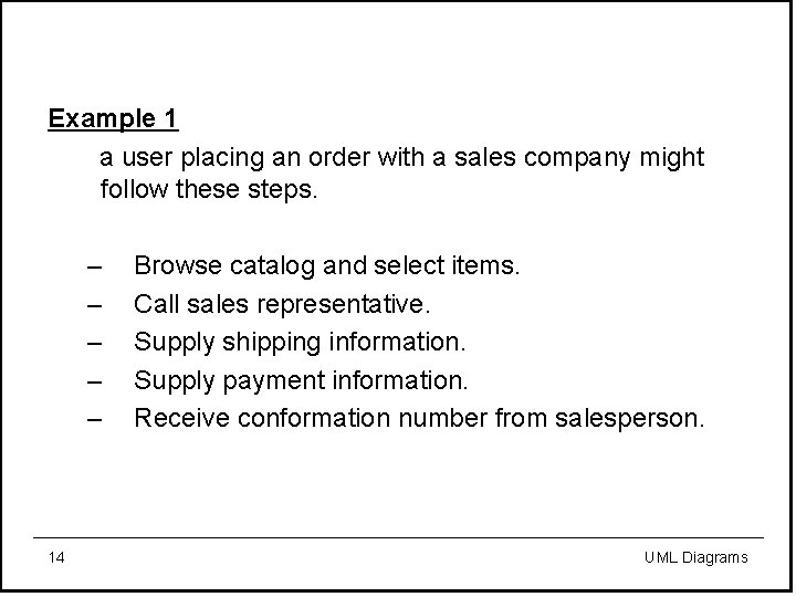 Example 1 a user placing an order with a sales company might follow these