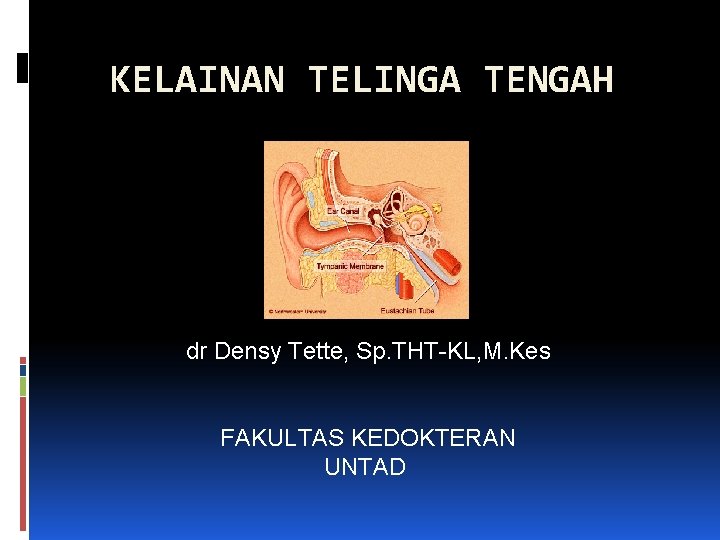 KELAINAN TELINGA TENGAH dr Densy Tette, Sp. THT-KL, M. Kes FAKULTAS KEDOKTERAN UNTAD 