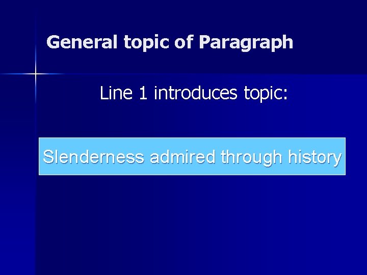 General topic of Paragraph Line 1 introduces topic: Slenderness admired through history General topic of Paragraph Line 1 introduces topic: Slenderness admired through history