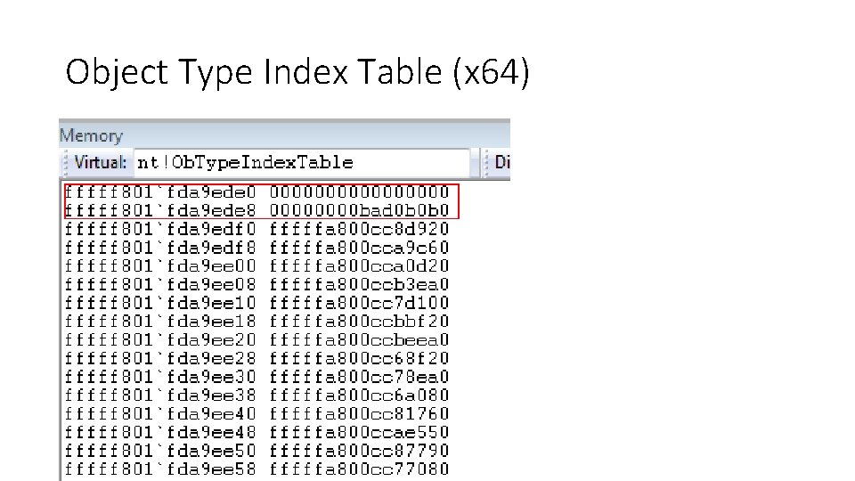 Object Type Index Table (x 64) 