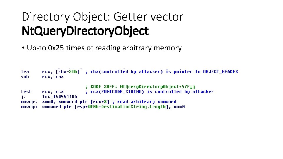 Directory Object: Getter vector Nt. Query. Directory. Object • Up-to 0 x 25 times