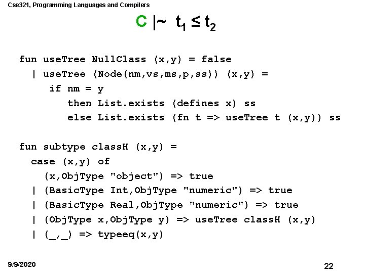 Cse 321, Programming Languages and Compilers C |~ t 1 ≤ t 2 fun