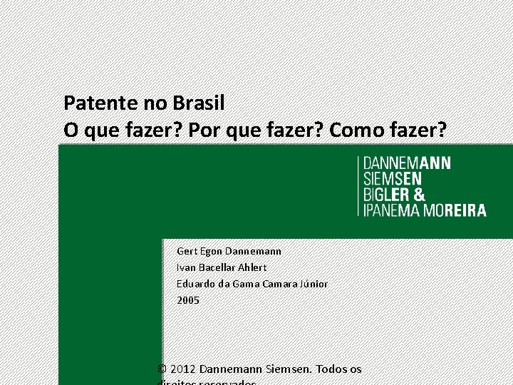 Patente no Brasil O que fazer? Por que fazer? Como fazer? Gert Egon Dannemann