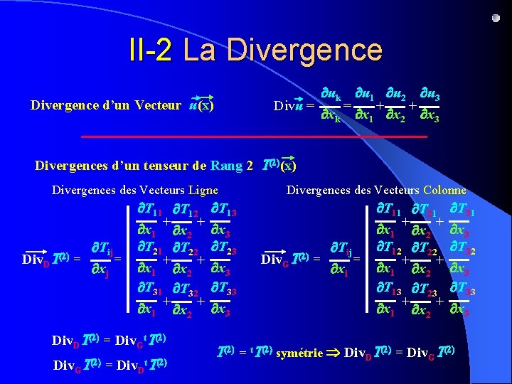 II-2 La Divergence uk u 1 u 2 u 3 Divu = = +