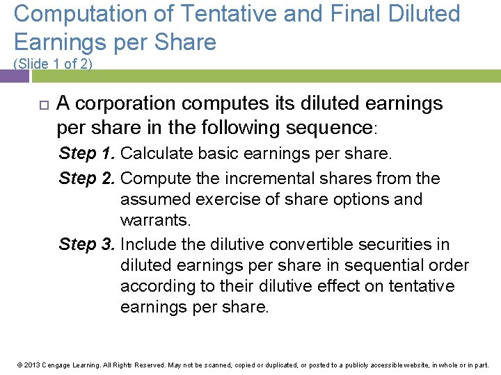 Computation of Tentative and Final Diluted Earnings per Share (Slide 1 of 2) A