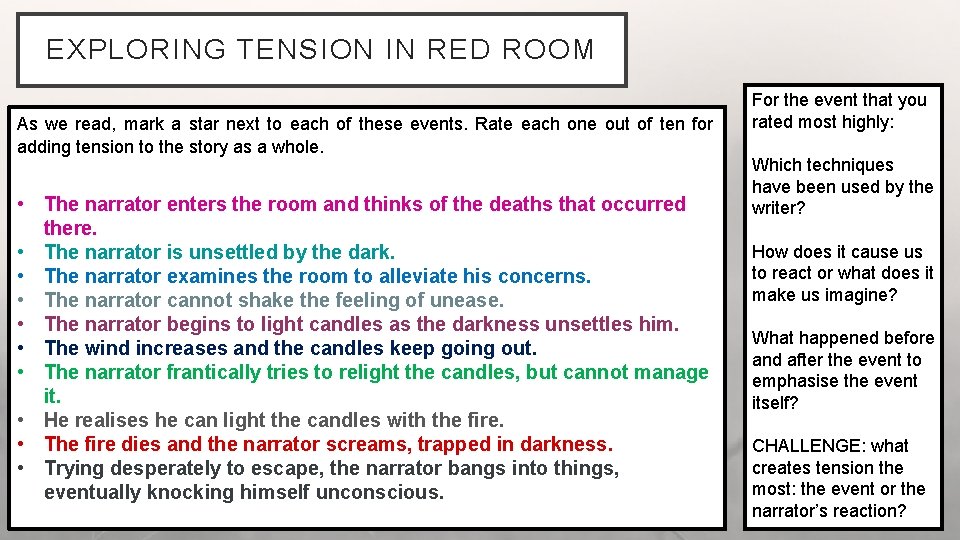 EXPLORING TENSION IN RED ROOM As we read, mark a star next to each