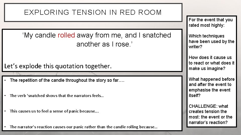 EXPLORING TENSION IN RED ROOM For the event that you rated most highly: ‘My