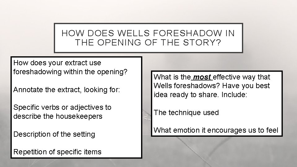 HOW DOES WELLS FORESHADOW IN THE OPENING OF THE STORY? How does your extract