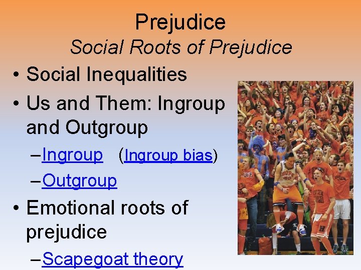 Prejudice Social Roots of Prejudice • Social Inequalities • Us and Them: Ingroup and