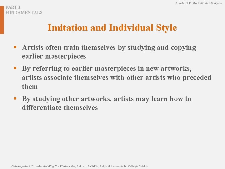 Chapter 1. 10 Content and Analysis PART 1 FUNDAMENTALS Imitation and Individual Style §