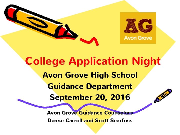 College Application Night Avon Grove High School Guidance Department September 20, 2016 Avon Grove