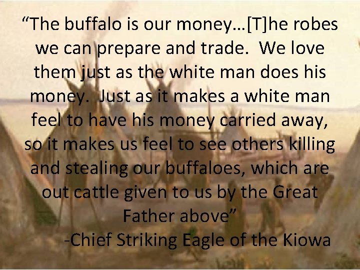 “The buffalo is our money…[T]he robes we can prepare and trade. We love them