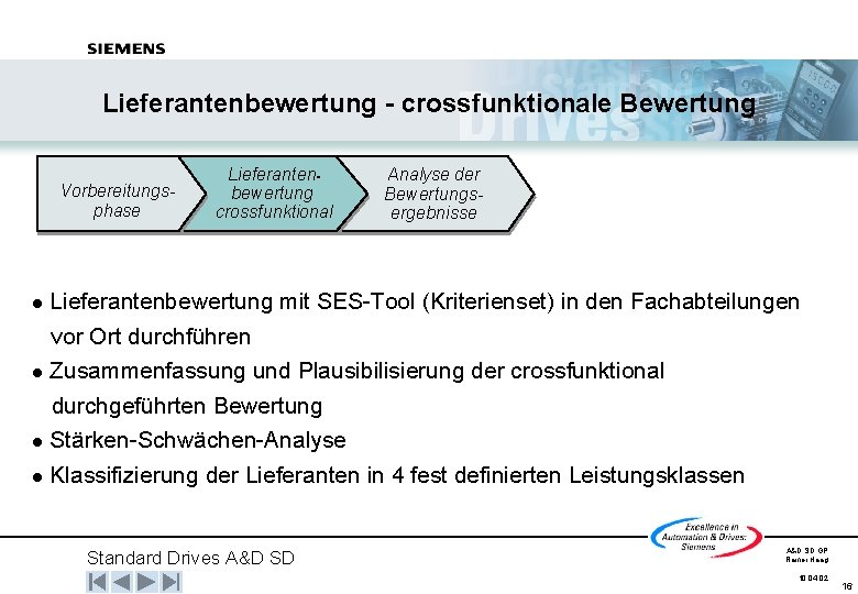 Lieferantenbewertung - crossfunktionale Bewertung Vorbereitungsphase Lieferantenbewertung crossfunktional Analyse der Bewertungsergebnisse Lieferantenbewertung mit SES-Tool (Kriterienset)