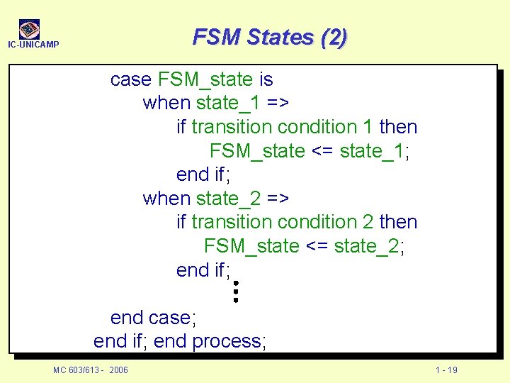 ICUNICAMP Finite State Machines Mixed Style RTL Modeling