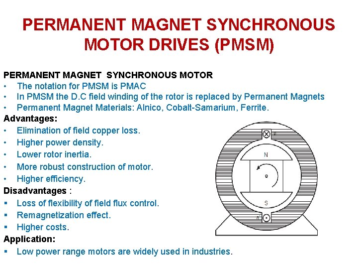 PERMANENT MAGNET SYNCHRONOUS MOTOR DRIVES (PMSM) PERMANENT MAGNET SYNCHRONOUS MOTOR • The notation for