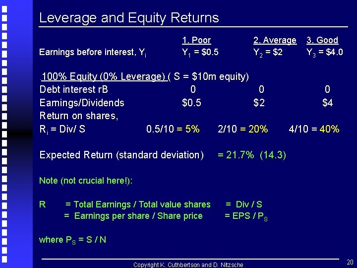 Leverage and Equity Returns Earnings before interest, Yi 1. Poor Y 1 = $0. Leverage and Equity Returns Earnings before interest, Yi 1. Poor Y 1 = $0.