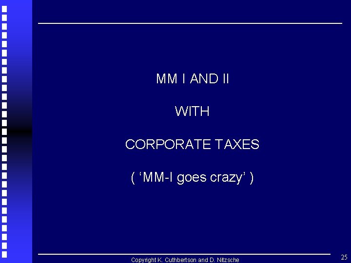 MM I AND II WITH CORPORATE TAXES ( ‘MM-I goes crazy’ ) Copyright K. MM I AND II WITH CORPORATE TAXES ( ‘MM-I goes crazy’ ) Copyright K.