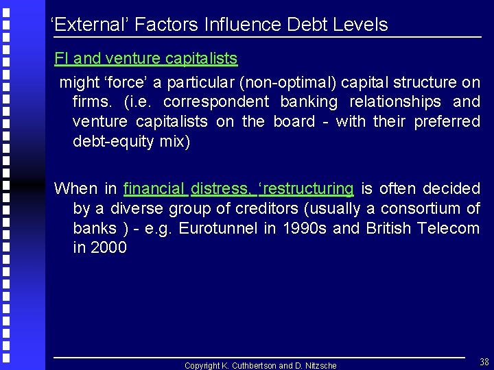 ‘External’ Factors Influence Debt Levels FI and venture capitalists might ‘force’ a particular (non-optimal) ‘External’ Factors Influence Debt Levels FI and venture capitalists might ‘force’ a particular (non-optimal)
